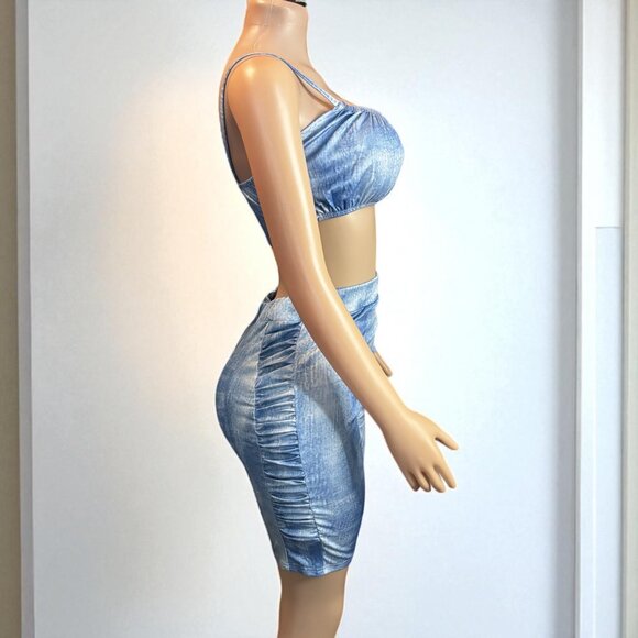 High-waisted Two Piece Blue Short Set - Picture 4 of 7